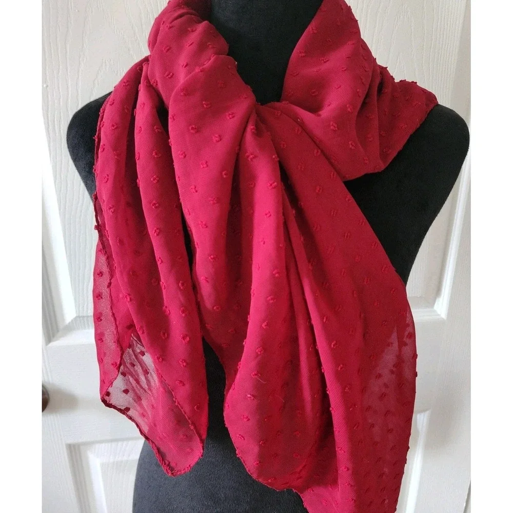 40x 40 Square Scarf Dotted Polyester Sheer Chiffon in Red